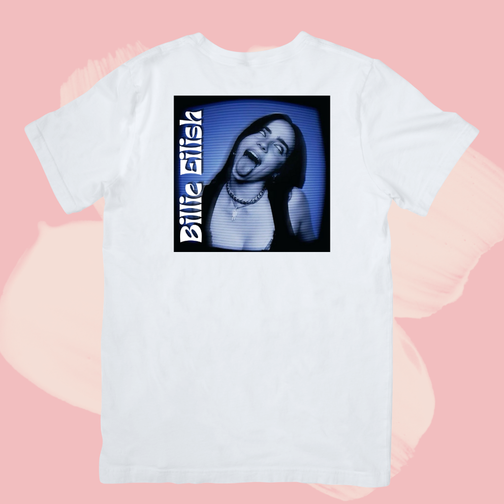 Biały T-shirt oversize bawełniany z nadrukiem billie eilish