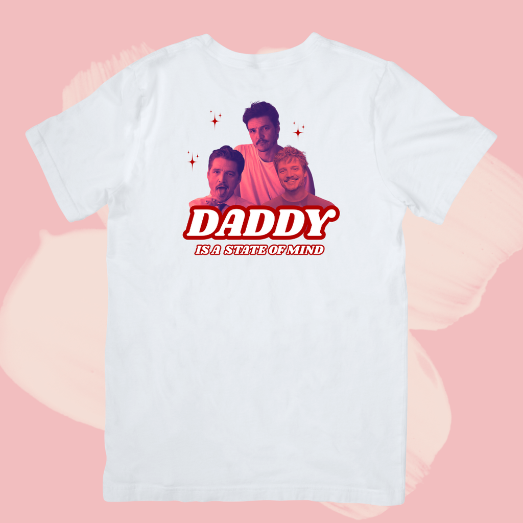 Biały T-shirt oversize bawełniany z nadrukiem pedro pascal daddy is a state of mind