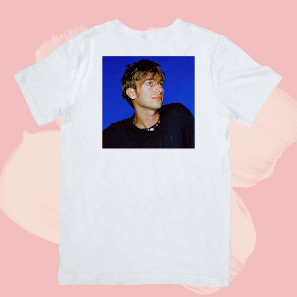 Biały T-shirt oversize bawełniany z nadrukiem damon albarn blur gorillaz