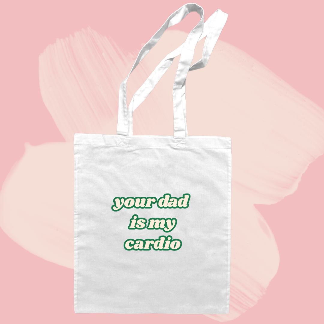 Torba bawełniana tote bag z nadrukiem your dad is my cardio śmieszny napis