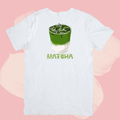 Biały T-shirt oversize bawełniany z nadrukiem matcha