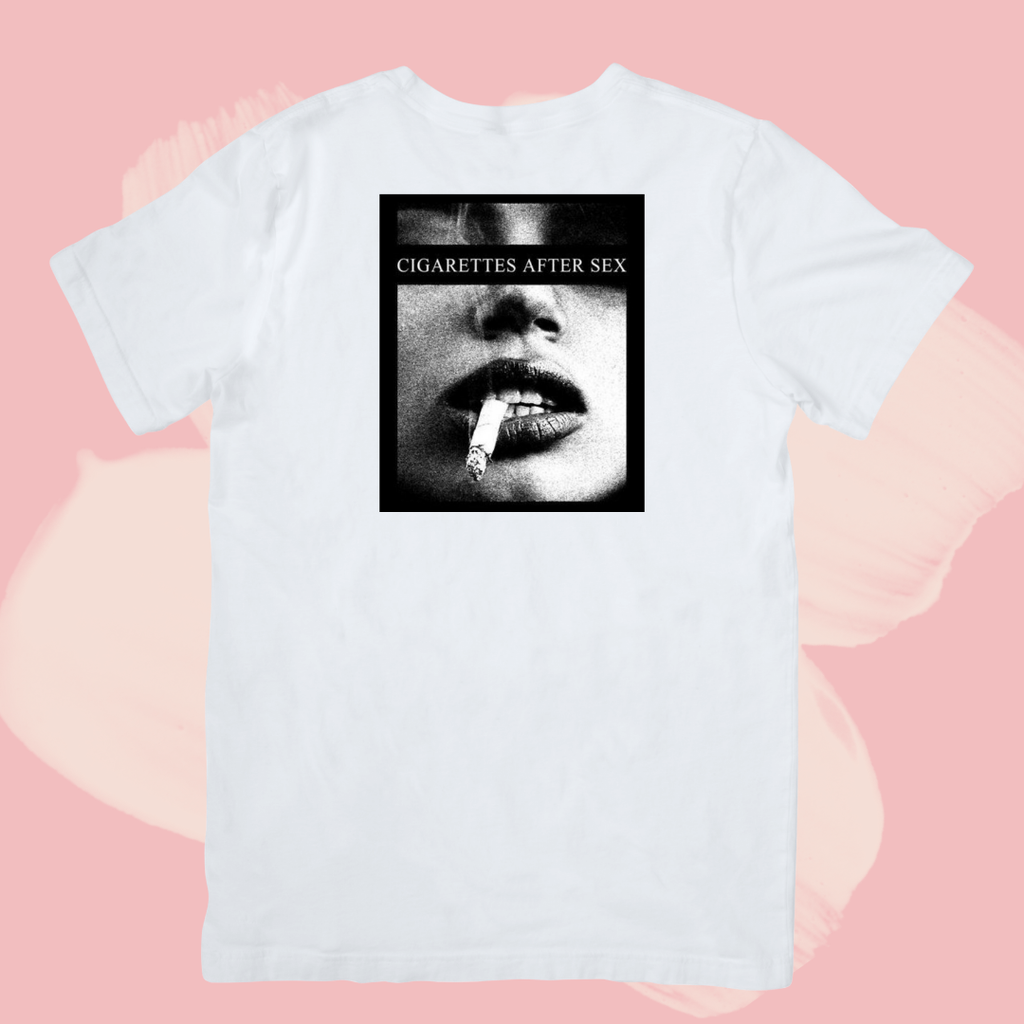 Biały T-shirt oversize bawełniany z nadrukiem zespół cigarettes after sex