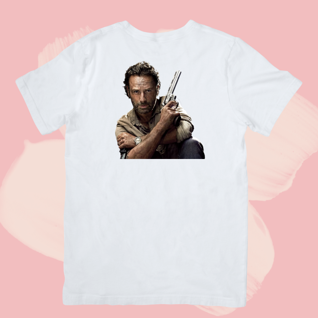 Biały T-shirt oversize bawełniany z nadrukiem rick grimes the walking dead