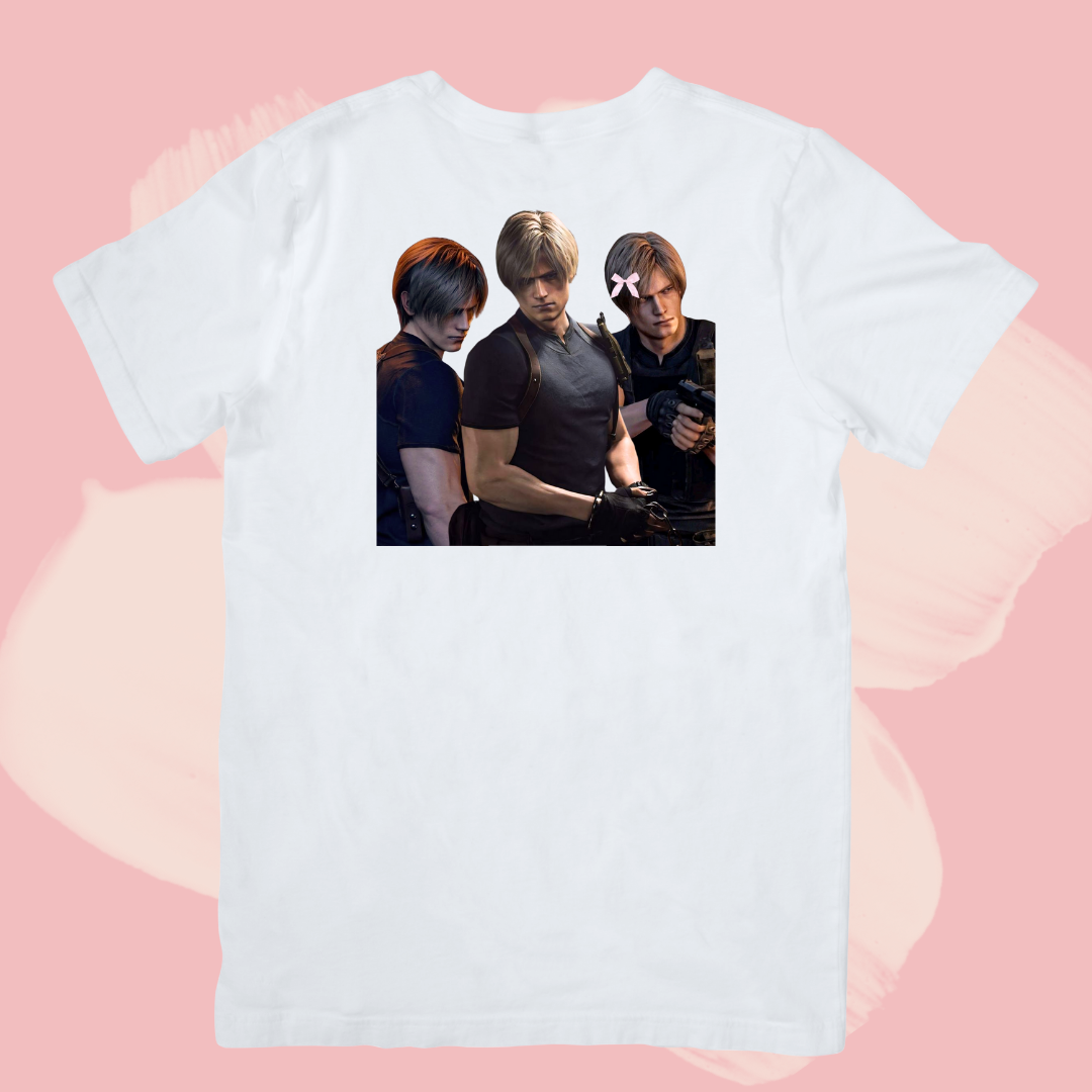 Biały T-shirt oversize bawełniany z nadrukiem leon kennedy resident evil gra