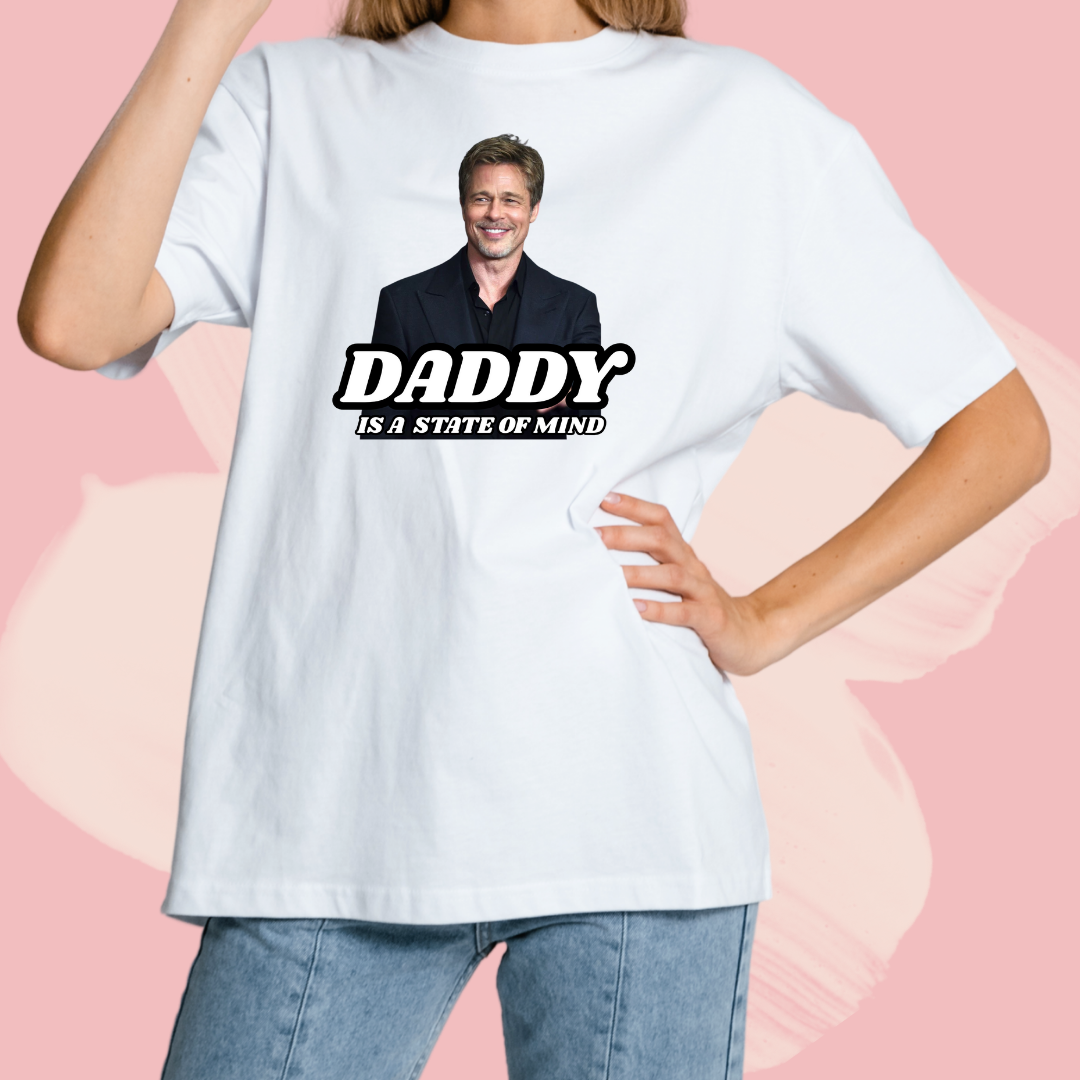 Biały T-shirt oversize bawełniany z nadrukiem brad pitt daddy
