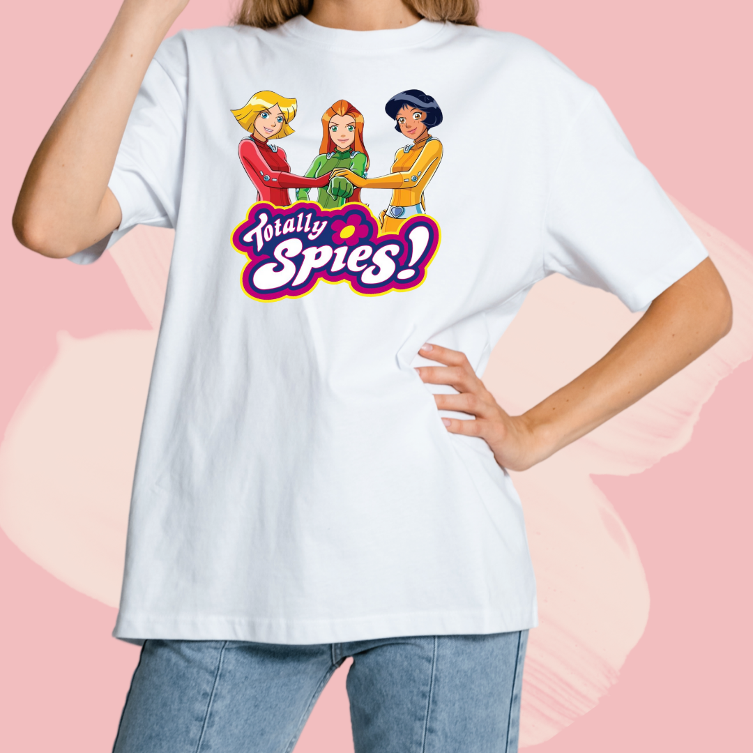 Biały T-shirt oversize bawełniany z nadrukiem odlotowe agentki totally spies