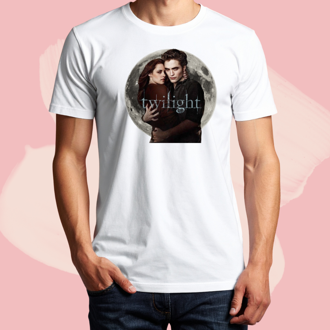 Biały T-shirt oversize bawełniany z nadrukiem bella swan i edward cullen zmierzch twilight