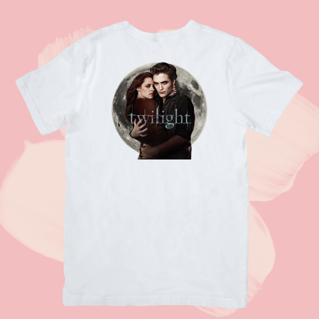 Biały T-shirt oversize bawełniany z nadrukiem bella swan i edward cullen zmierzch twilight