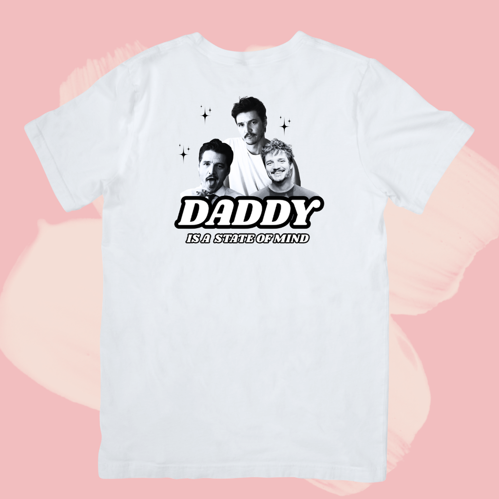 Biały T-shirt oversize bawełniany z nadrukiem pedro pascal daddy
