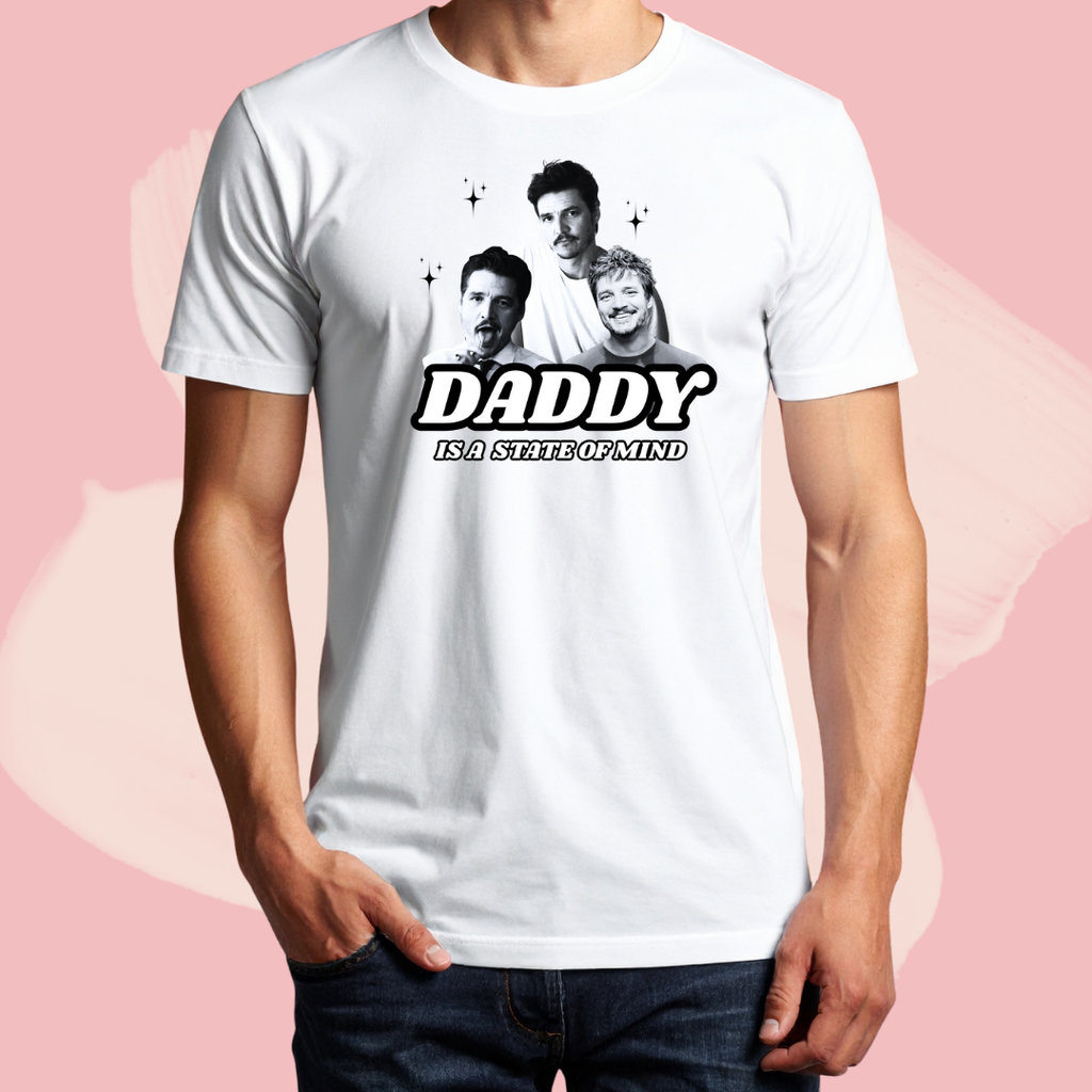 Biały T-shirt oversize bawełniany z nadrukiem pedro pascal daddy