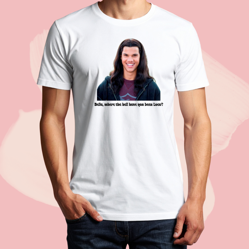 Biały T-shirt oversize bawełniany z nadrukiem jacob black zmierzch twilight