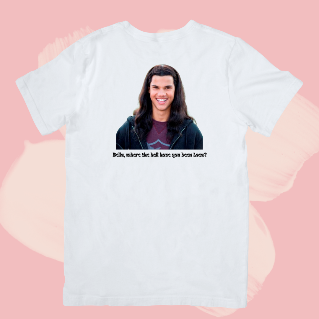 Biały T-shirt oversize bawełniany z nadrukiem jacob black zmierzch twilight