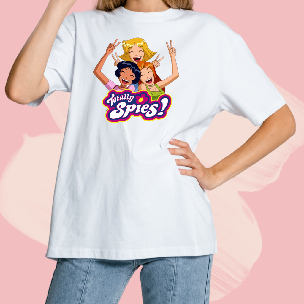 Biały T-shirt oversize bawełniany z nadrukiem odlotowe agentki totally spies