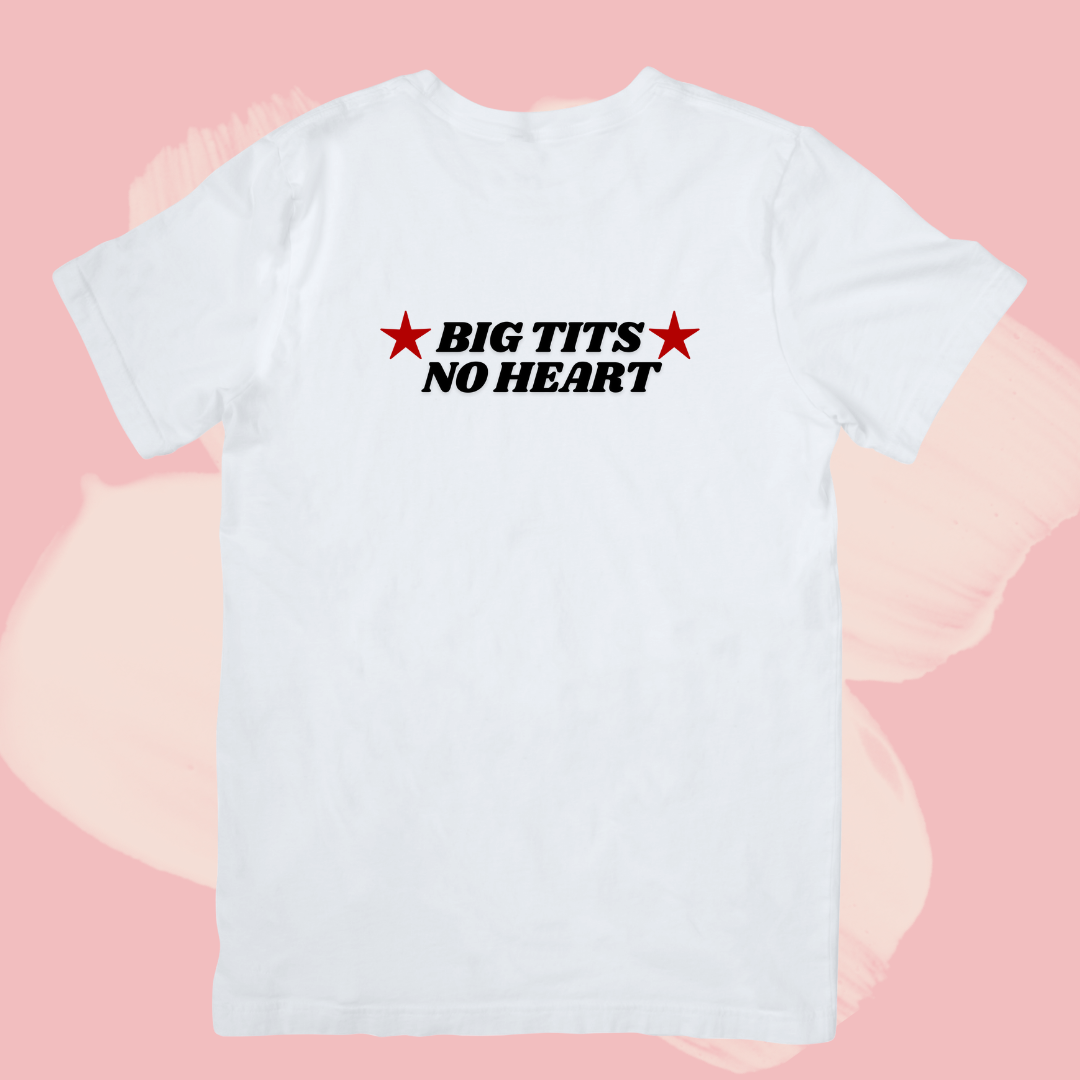 Biały T-shirt oversize bawełniany z nadrukiem big tits no heart