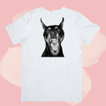 Biały T-shirt oversize bawełniany z nadrukiem doberman