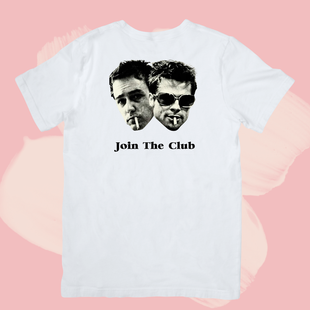 Biały T-shirt oversize bawełniany z nadrukiem podziemny krąg join the club fight club