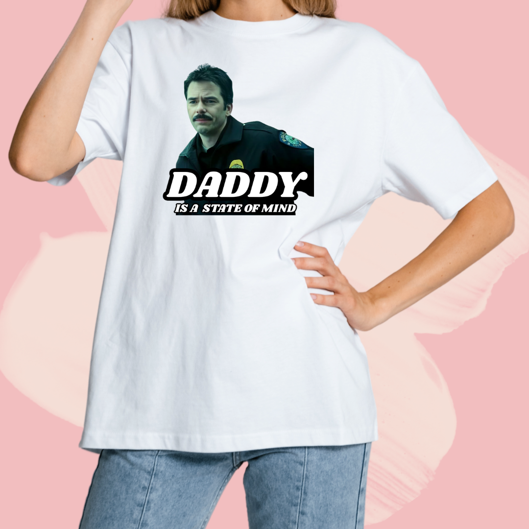 Biały T-shirt oversize bawełniany z nadrukiem charlie swan daddy zmierzch twilight