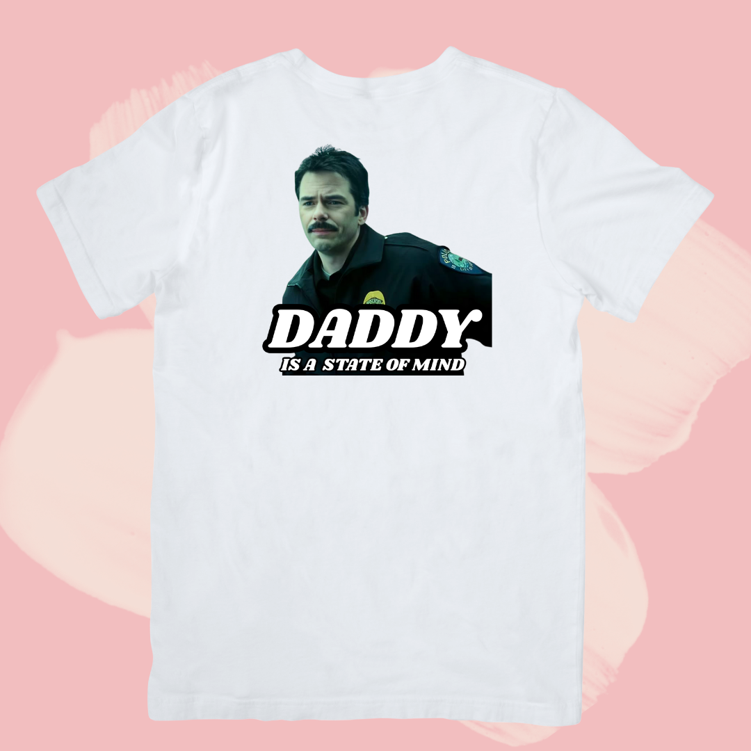 Biały T-shirt oversize bawełniany z nadrukiem charlie swan daddy zmierzch twilight