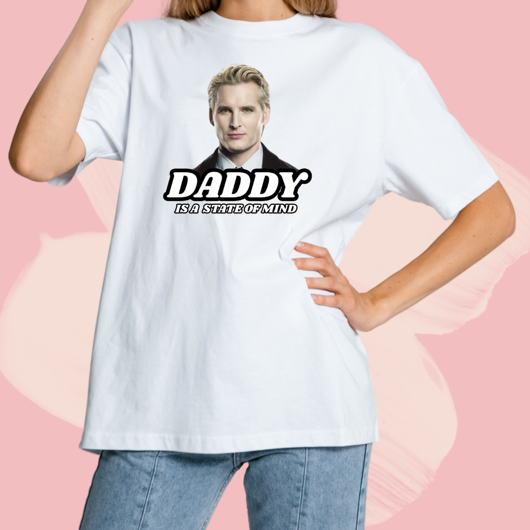 Biały T-shirt oversize bawełniany z nadrukiem carlisle cullen daddy zmierzch twilight