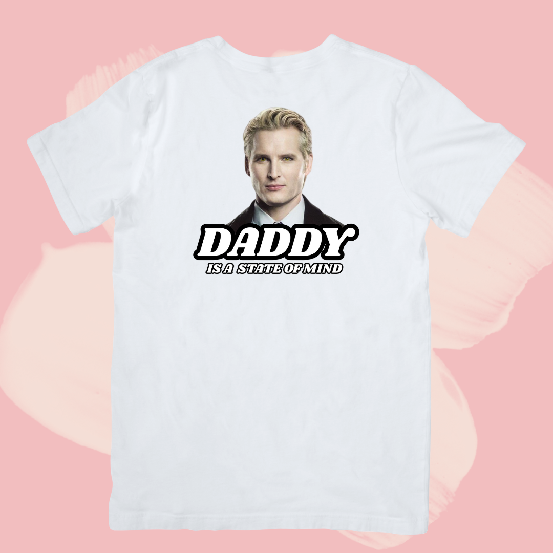 Biały T-shirt oversize bawełniany z nadrukiem carlisle cullen daddy zmierzch twilight