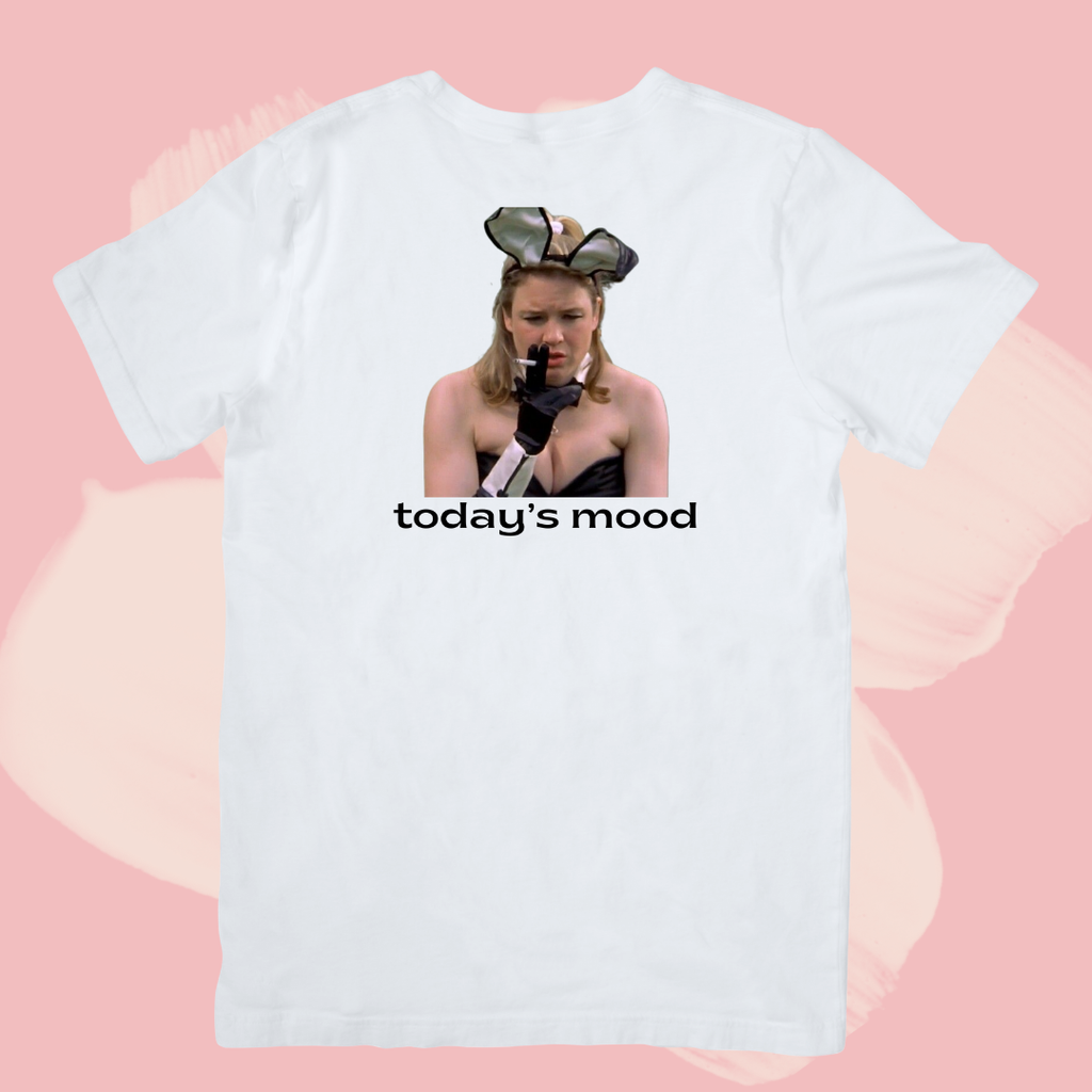 Biały T-shirt oversize bawełniany z nadrukiem bridget jones today's mood