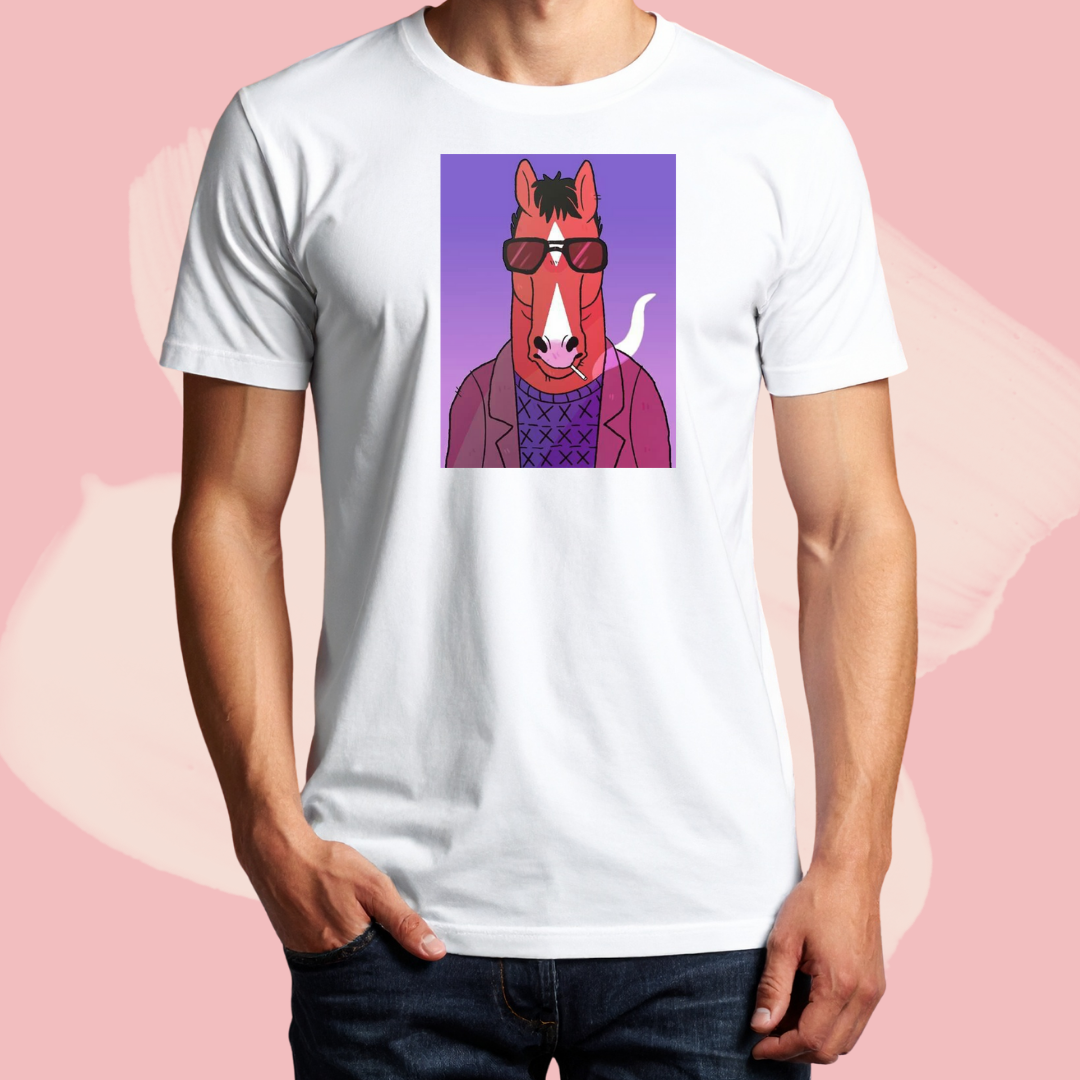 Biały T-shirt oversize bawełniany z nadrukiem bojack horseman