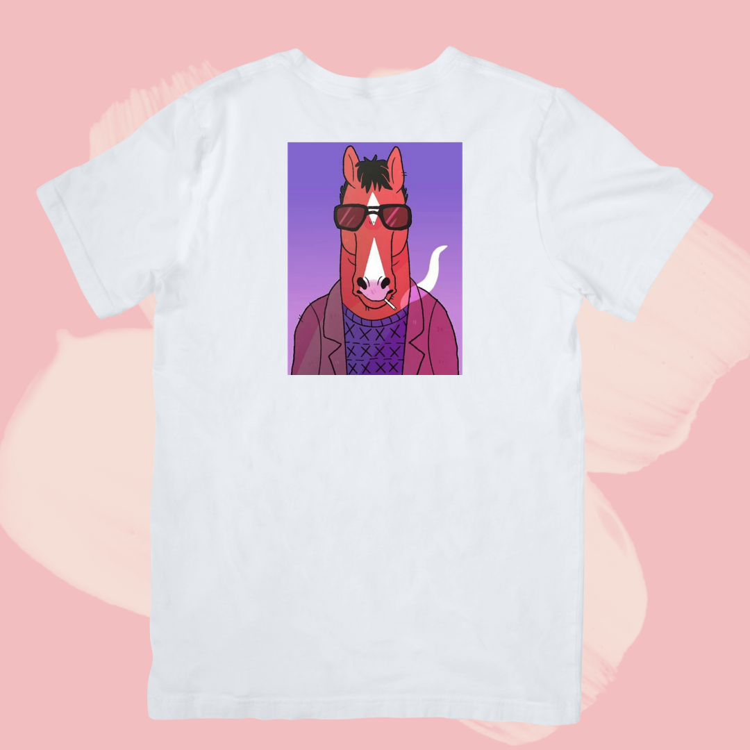 Biały T-shirt oversize bawełniany z nadrukiem bojack horseman