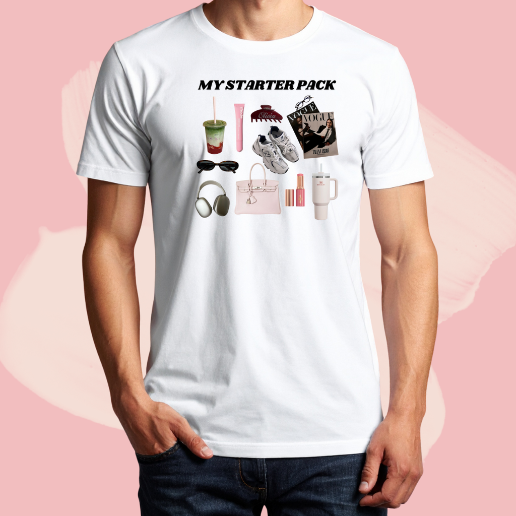 Biały T-shirt oversize bawełniany z nadrukiem my starter pack that girl