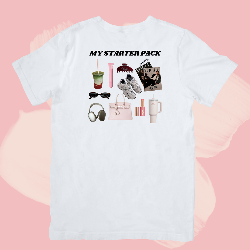 Biały T-shirt oversize bawełniany z nadrukiem my starter pack that girl