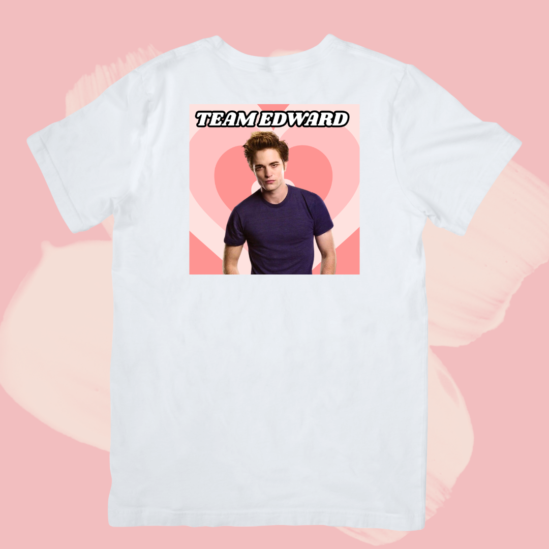 Biały T-shirt oversize bawełniany z nadrukiem team edward cullen zmierzch twilight