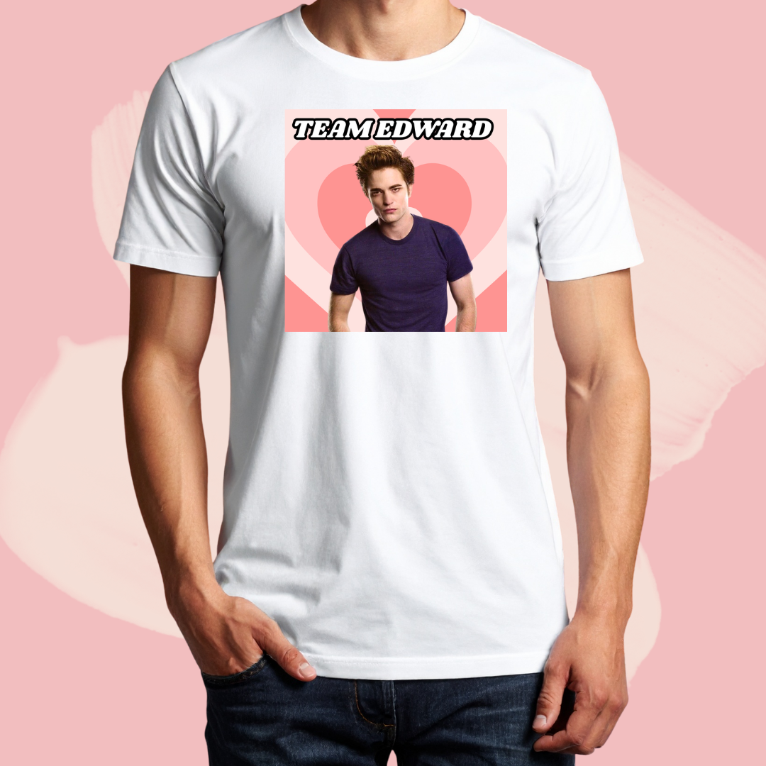 Biały T-shirt oversize bawełniany z nadrukiem team edward cullen zmierzch twilight