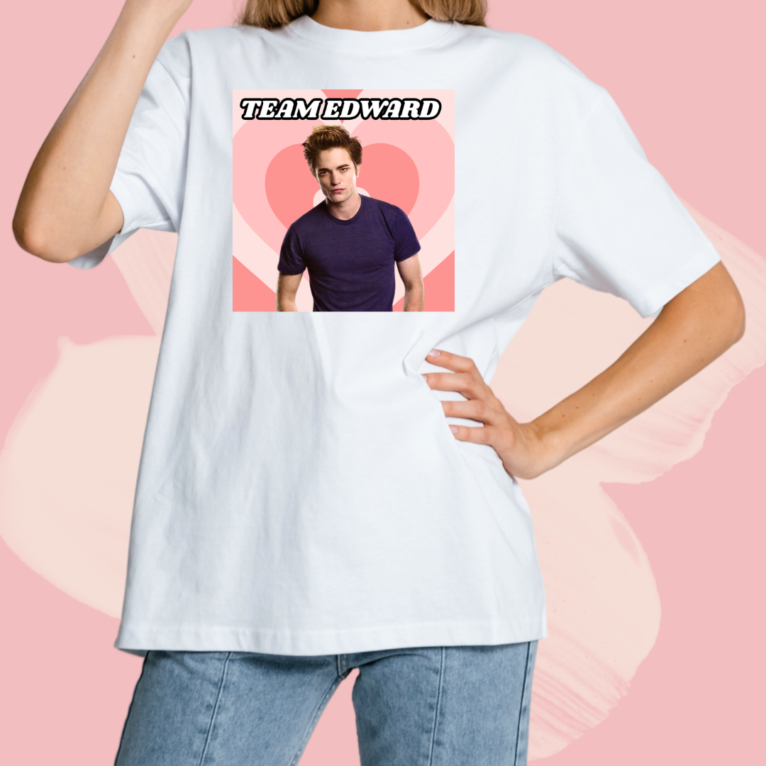 Biały T-shirt oversize bawełniany z nadrukiem team edward cullen zmierzch twilight