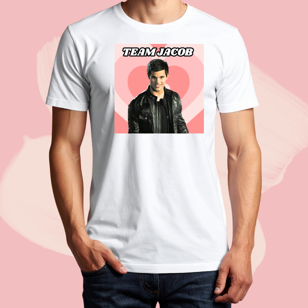 Biały T-shirt oversize bawełniany z nadrukiem team jacob black zmierzch twilight