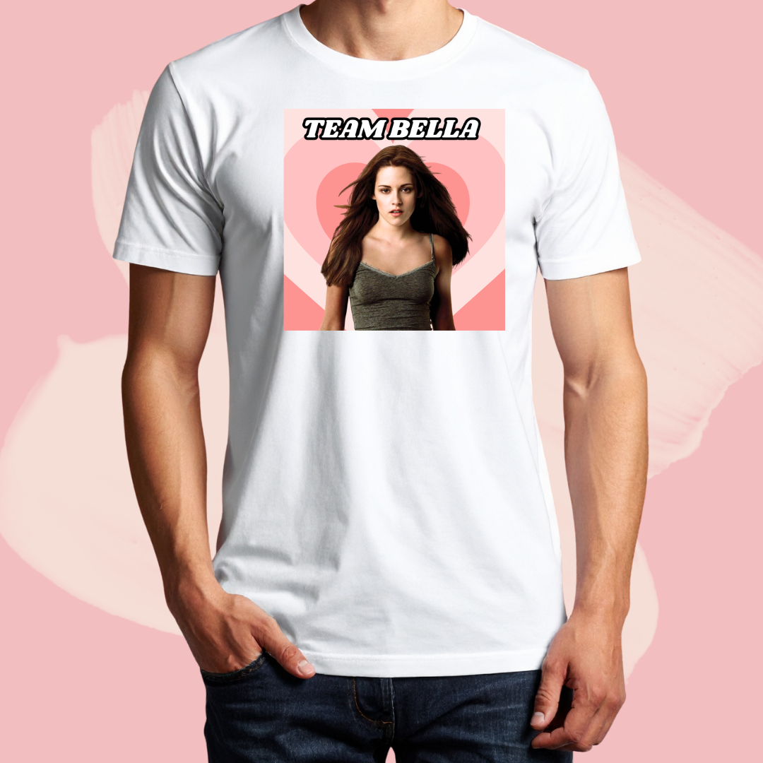 Biały T-shirt oversize bawełniany z nadrukiem team bella swan zmierzch twilight