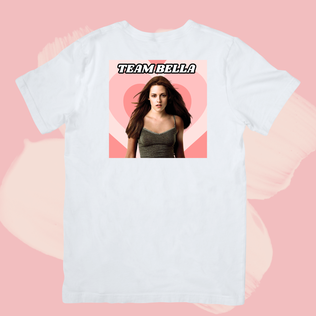 Biały T-shirt oversize bawełniany z nadrukiem team bella swan zmierzch twilight