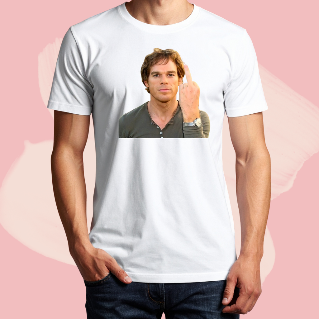 Biały T-shirt oversize bawełniany z nadrukiem dexter morgan