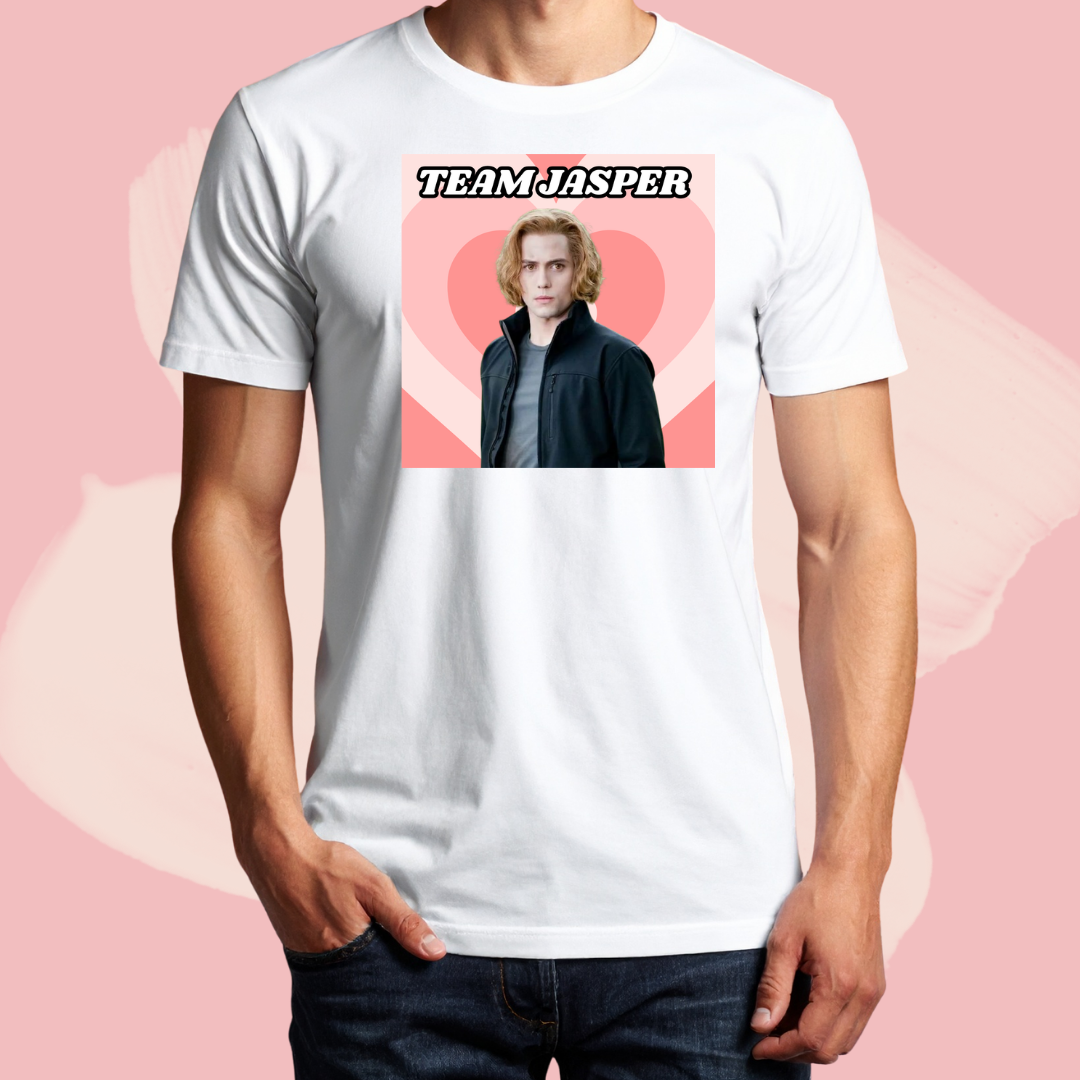 Biały T-shirt oversize bawełniany z nadrukiem team jasper hale zmierzch twilight