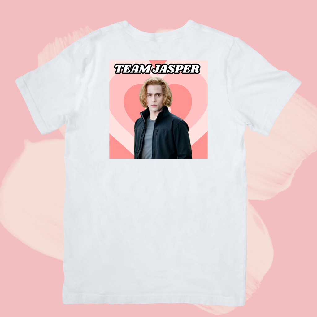 Biały T-shirt oversize bawełniany z nadrukiem team jasper hale zmierzch twilight