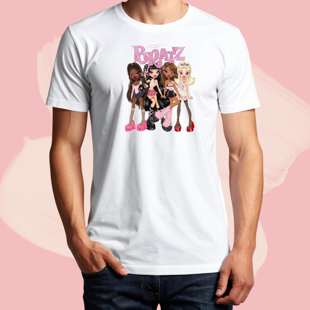 Biały T-shirt oversize bawełniany z nadrukiem bratz