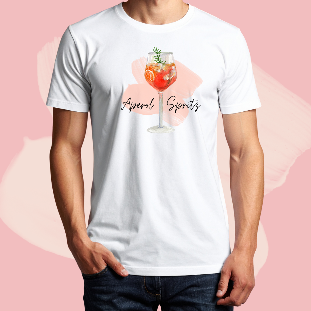 Biały T-shirt oversize bawełniany z nadrukiem drink aperol spritz