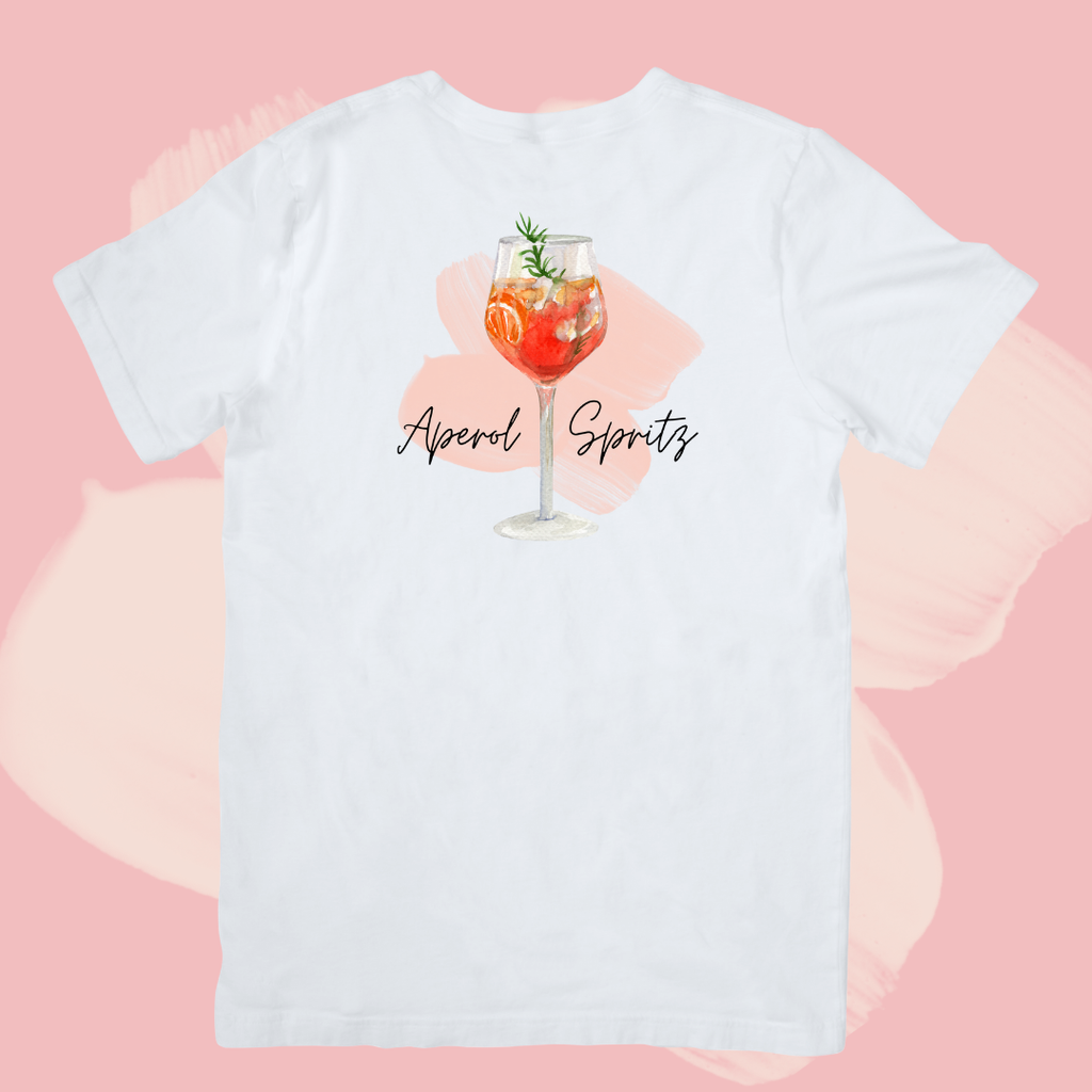 Biały T-shirt oversize bawełniany z nadrukiem drink aperol spritz
