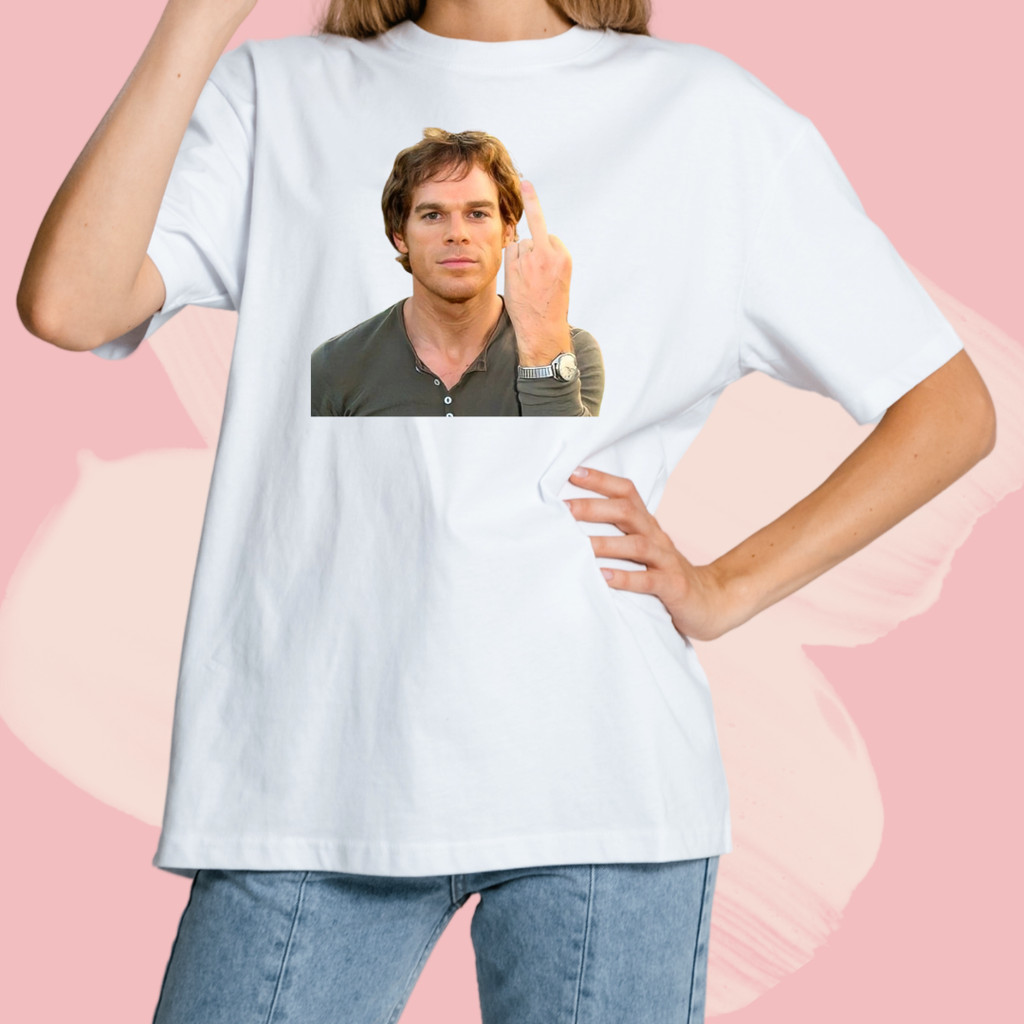 Biały T-shirt oversize bawełniany z nadrukiem dexter morgan