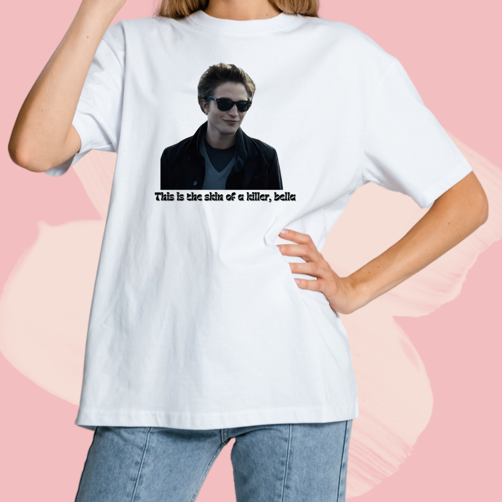 Biały T-shirt oversize bawełniany z nadrukiem edward cullen zmierzch twilight