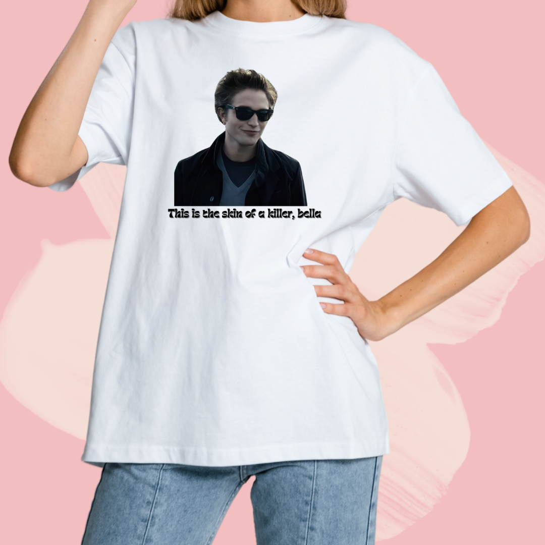 Biały T-shirt oversize bawełniany z nadrukiem edward cullen zmierzch twilight