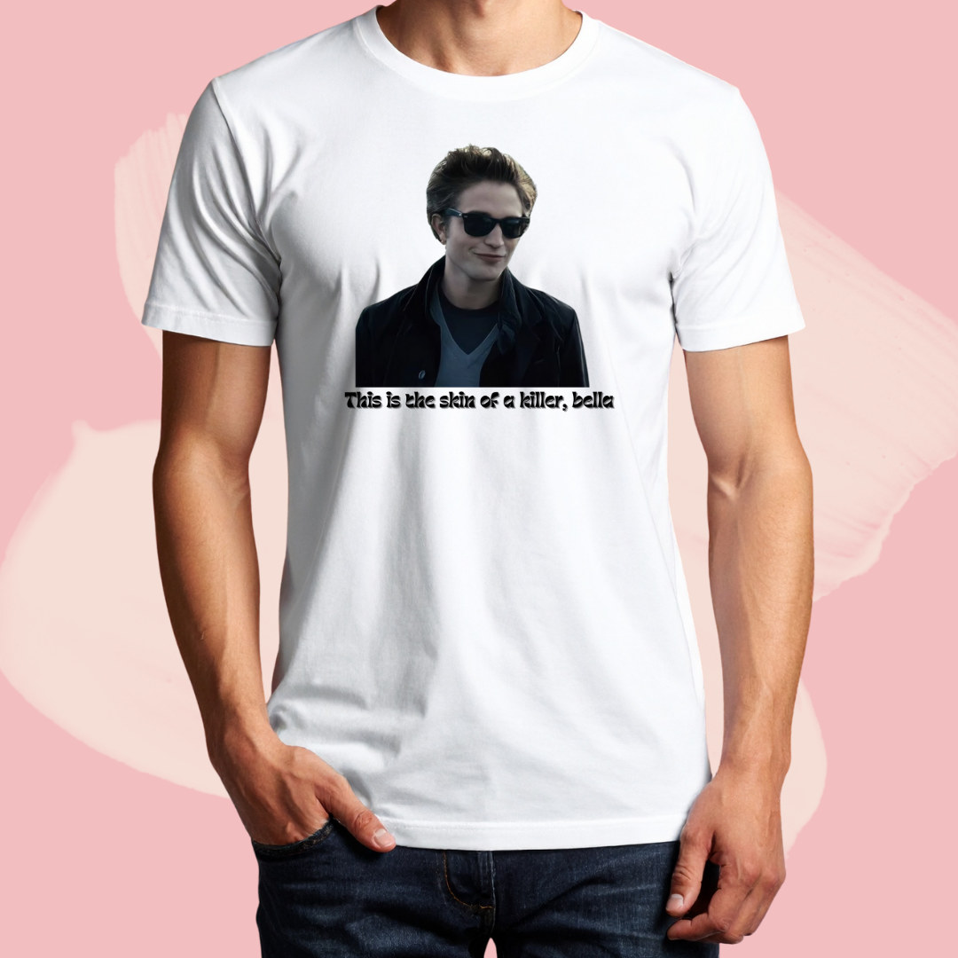 Biały T-shirt oversize bawełniany z nadrukiem edward cullen zmierzch twilight